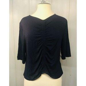 NWT Daily Ritual Women's V-Neck Shirt Top Blue Navy Size XL Cropped & Ruched